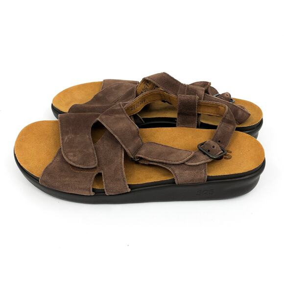 SAS Womens Huggy Cross Strap Sandal 10 M Teddy Brown Suede Adjustable NWOB - Picture 5 of 10